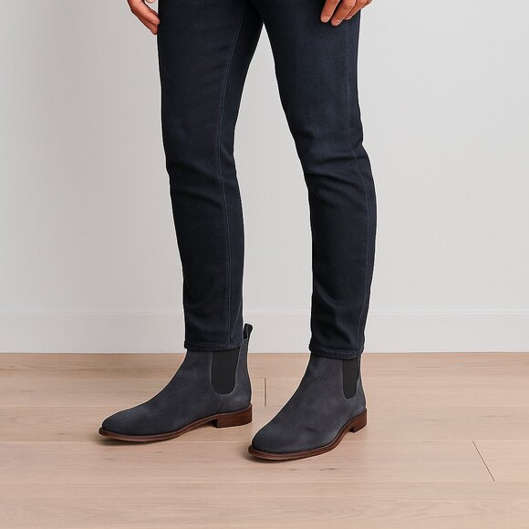 Hevia's Men's Suede Chelsea Boot Indigo Size 8D Slip-On Dress Casual - Picture 1 of 13
